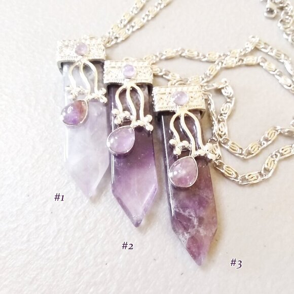Utterly Feminine! Amethyst Bar Necklace with Ornate Stainless Steel Chain - Picture 6 of 12